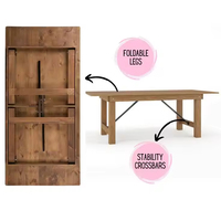 Table de ferme rustique pliante en bois de pin d'extérieur antique pour événement de mariage d'hôtel Tables pliantes en bois massif