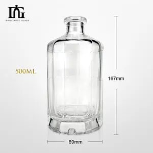 Wholesale custom 500ml 700ml 750ml whisky brandy vodka glass wine bottle production of glass bottles for wine