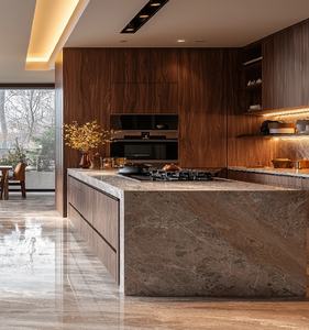 Gabinetes de Cocina Modernos Artesanales de <span class=keywords><strong>Nogal</strong></span>, Muebles de Cocina Personalizados con <span class=keywords><strong>Encimera</strong></span> de Mármol - Product Image 1