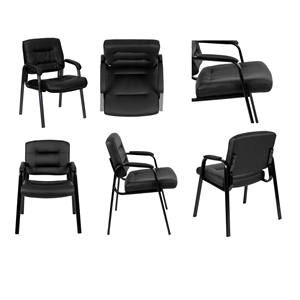 <span class=keywords><strong>Silla</strong></span> de Oficina Clásica de Cuero, <span class=keywords><strong>Silla</strong></span> de Recepción para Invitados de Cuero Sintético Negro con Brazos Resistentes a los Arañazos - Product Image 1