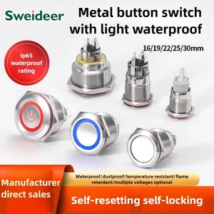 <strong>Metal</strong> <strong>Button</strong> Switch Knob, Circular <strong>Press</strong> Type with <strong>Light</strong>, Self-locking <strong>Power</strong> Supply A4, Miniature Waterproof <strong>Button</strong> B4 - Product Image 2