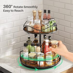<strong>Lazy</strong> <strong>Susan</strong> Organizer Turntable Spice Rack - 2 Tier <strong>Wood</strong> Rotating <strong>Lazy</strong> <strong>Susan</strong> <strong>for</strong> Cabinet Pantry Kitchen Countertop Dining <strong>Table</strong> - Product Image 3