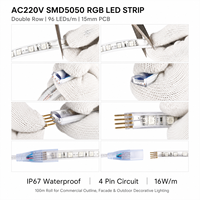 Bande LED double rangée WISMART AC220V SMD5050 RGB 96 LED/m 15mm IP67 Étanche Rouleau de 100m 4 Broches Éclairage Commercial Extérieur