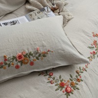 Literie de luxe haut de gamme en chanvre naturel avec broderie florale, durable, absorbant l'humidité, séchage rapide, housse de couette et taie d'oreiller pour la maison