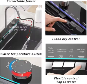 2025 ensemble de robinet d'évier de <span class=keywords><strong>cuisine</strong></span> à affichage numérique intégré de grande taille <span class=keywords><strong>90</strong></span> <span class=keywords><strong>cm</strong></span> avec poubelle et porte-couteau - Product Image 3