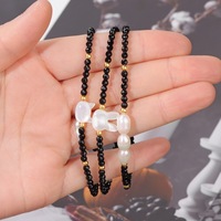 Bracelet Perles Populaire Style Coréen en Pierre Naturelle Spinelle Noire 4MM Coquillage Lapin Chat Étoile pour Femme