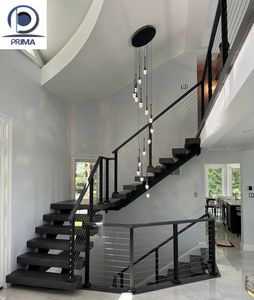 Scala Moderna Dritta a Sbalzo con Gradini in Legno <span class=keywords><strong>e</strong></span> Trave Decorativa per Uso Domestico - Product Image 3