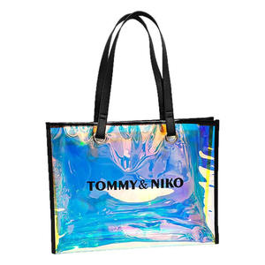 Sac fourre-tout en PVC transparent orange avec logo personnalisé, fermeture à bandoulière, design élégant et tendance pour cadeaux, shopping, Chine - Product Image 5