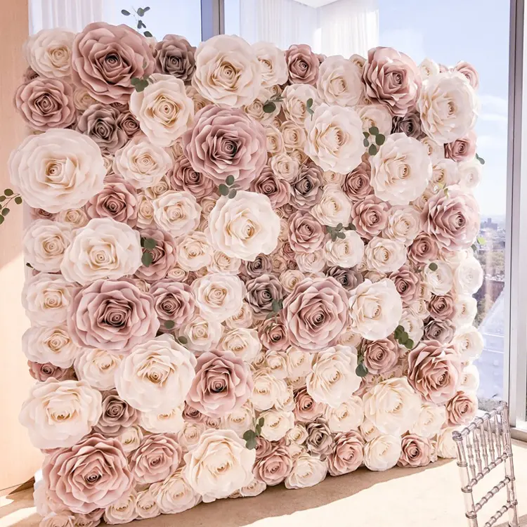 Artificial-flowers-wall Ivory Pink Silk Rose Decor Floral Decoration Artificial Flower Wall