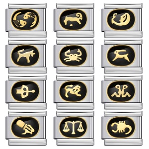 Pulsera Modular Italiana Chapada en Oro Negro con 12 Signos del Zodiaco, Acero Inoxidable, Unisex, Joyería de Regalo - Product Image 1