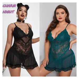 Haute qualité grande taille femmes vêtements de nuit dentelle broderie maille Lingerie nuisette 3XL 4XL grosses femmes Sexy vêtements de nuit