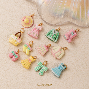 Whimsical Wardrobe Gallery | 18K Gold Plated Brass Pastel Charm Pendant: Dress Boot Hat Basket Bag Cardigan <b>Bow</b> Skirt Socks Coat - Product Image 2