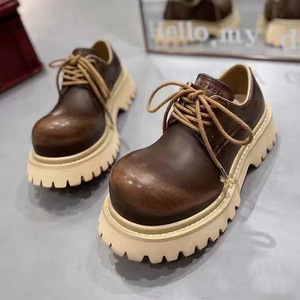 Thick Soled Leather Shoes Retro <b>Style</b> Lace up Women Loafers Men's Formal Shoes Custom Mickey Big <b>Head</b> Street Fashionable Boy - Product Image 3