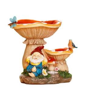 Gnome nain champignon lumière solaire mangeoire de bain d'oiseau ornements de jardin résine étanche - Product Image 1