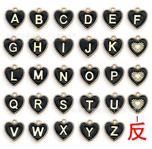 Pendentif breloque lettre alphabet <span class=keywords><strong>c</strong></span>œur double face en alliage de zinc émaillé rose Style 23278 A-Z pour la fabrication de bijoux DIY - Product Image 6
