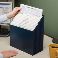 Carpeta de Archivos Expandible de 12 Bolsillos, Organizador de Documentos Tipo Acordeón con Etiquetas para Oficina, Tamaño Carta, Color Azul Marino