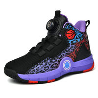 Çocuk basketbol ayakkabıları yüksek üst düğme çocuğun Sneakers küçük çocuk büyük çocuk streç kumaş örgü orta üst spor çizmeler sonbahar