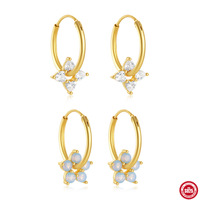 925 Sterling Silber Blumen-Anhänger Creolen mit Opal & Zirkonia, abnehmbarer Charm, Huggie Hoop Tropfen-Ohrringe