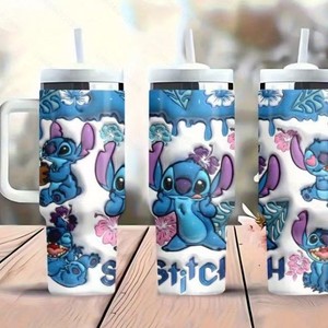40oz Stitch cartone animato Tumbler in acciaio inox borraccia bottiglia <span class=keywords><strong>di</strong></span> acqua isolante tazza con manico <span class=keywords><strong>di</strong></span> paglia coperchio - Product Image 1