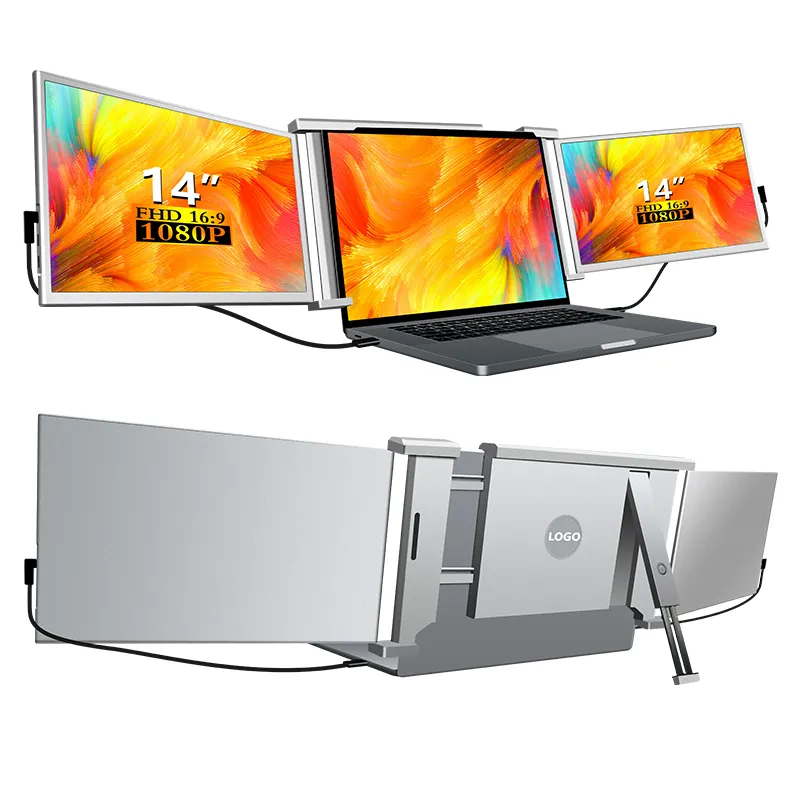 2024 produk baru 14 inci Laptop layar ekstra ganda Tri Monitor LCD Panel IPS 60Hz Refresh Rate 16:9 HDR kompatibel Win Mac OS