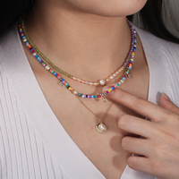 RINNTIN PSN06 Bohème De Luxe Shell Perle Collier Zircon Coloré Perlé Ras Du Cou Femmes Réglable Perle Collier Bijoux