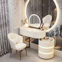 Coiffeuse de chambre à coucher de luxe à 4 tiroirs de style crème OEM Miroir de coiffeuse moderne en dalle de roche MDF Lumière d'ambiance Coiffeuse moderne