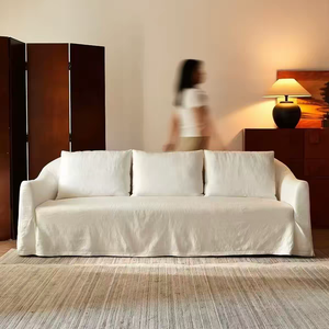 Designer Homestay - Soggiorno in Stile Giapponese Crema - Divano Lavabile in Puro Lino per 3 Persone (Singolo o Doppio) - Product Image 1