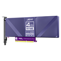 JEYI 4*NVMe SSD PCIe Adapter Non-Bifurcation Motherboard Mendukung RAID 0 1 5 JBOD Maks 128Gbps X8/X16 Port PWM Fan PCB Aluminium