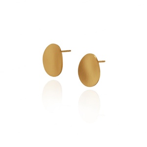 Boucles d'oreilles ovales géométriques simples, bijoux tendance, finition mate brossée, acier inoxydable, or 18 carats, petites boucles d'oreilles pour filles - Product Image 2