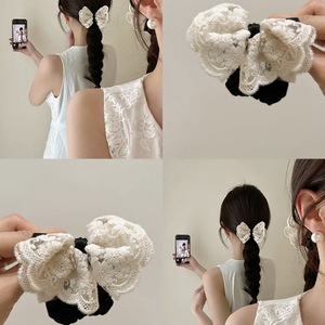 Lazo para el pelo/banda para el pelo de encaje suave y elegante, estilo coreano, banda elástica de tela blanca a la moda. - Product Image 1