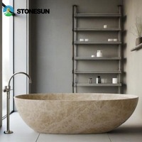 Baignoire en travertin beige naturel sculptée à la main de style occidental décorative d'intérieur personnalisée StoneSun