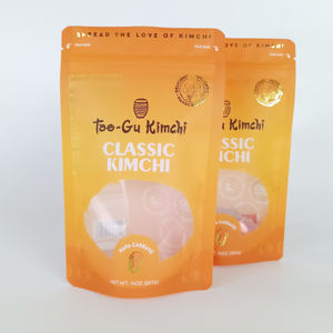 Pochette refermable avec impression personnalisée et marquage à chaud en or avec fermeture à glissière pour emballage alimentaire, sacs à fermeture à glissière avec fenêtre transparente pour Kimchi - Product Image 3
