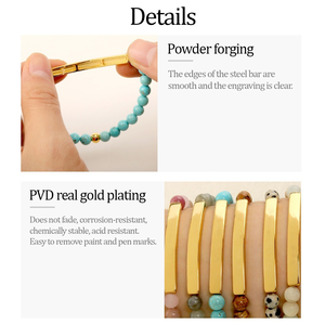 Bijoux personnalisés Bracelet élastique en pierre naturelle avec lettre gravée et <span class=keywords><strong>nom</strong></span> en forme de barre - Product Image 6