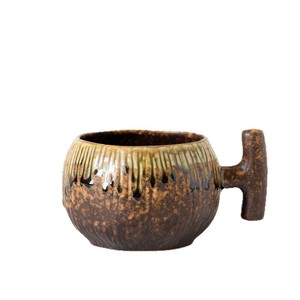 Pine Pavilion <b>Vintage</b> Textured Ceramic Coffee <b>Mug</b> 300ml Ribbed Round Kiln Changed Glaze Latte Cup for Commercial Cafe Barista - Product Image 5