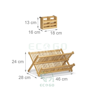 Escurridor de platos cruzados de madera de bambú con cesta de cubiertos, estante secador de platos de bambú plegable para platos y tazas grandes - Product Image 3