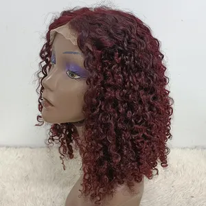 Letsfly Hair Super Double Drawn Full Bob Wigs Pixie Curly 4x4 Lace Closure Pissy Wig 99J Virgin Hair P4/27 2PCS Free Shipping