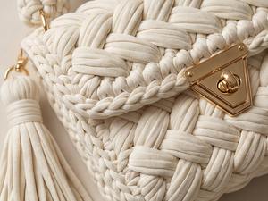 Bolso Trenzado Blanco Hecho a Mano, Bolso Étnico Elegante con Dos Correas de Perlas, Bolso de Hombro Boho, Tejido con Cordón de Algodón - Product Image 4