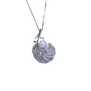 Collier pendentif en perle d'eau douce blanche de 7-8 mm, argent S925, forme de gourde avec une forte luminosité, forme ronde fine, design ajouré - Product Image 5