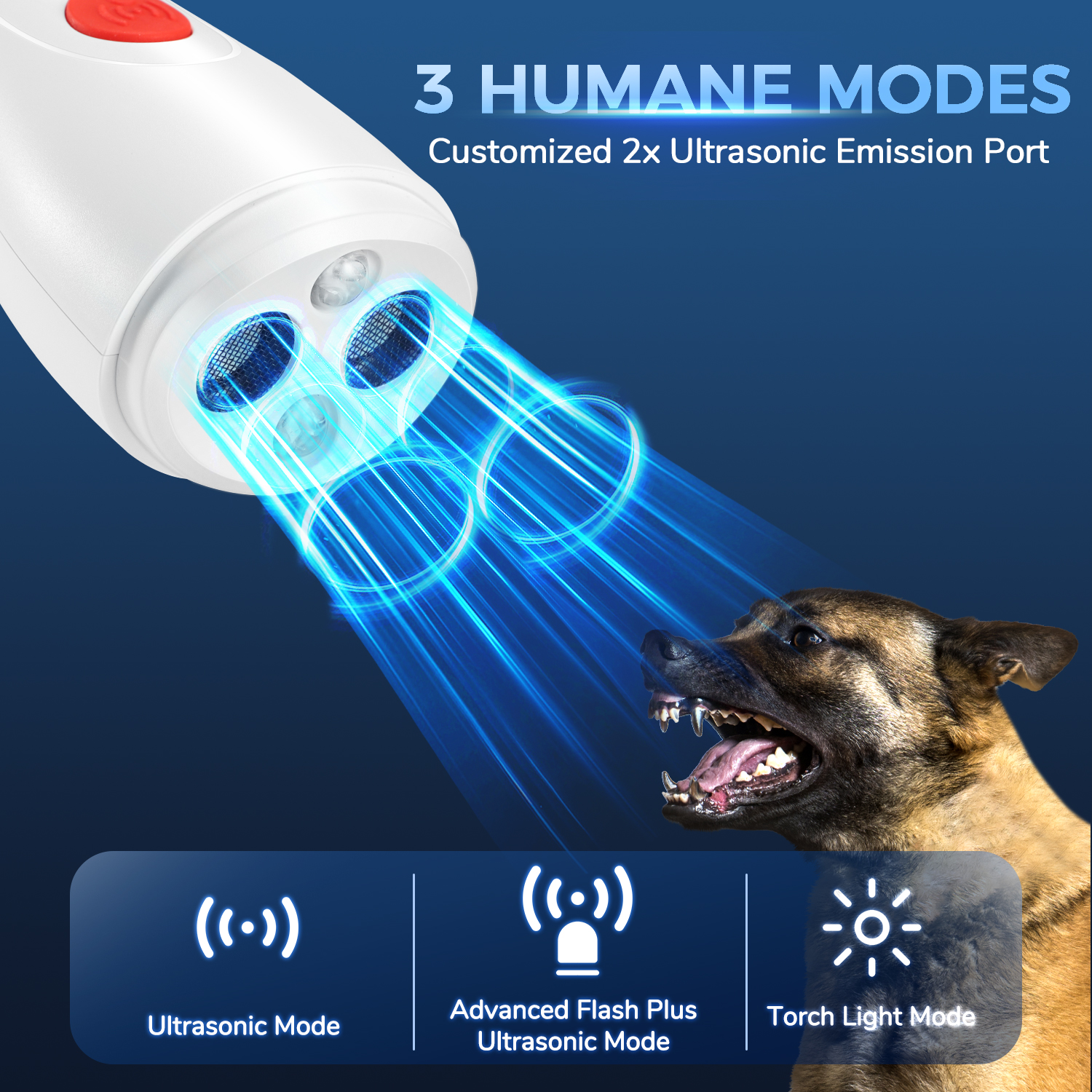 SmartPet U8 Ultrasonic Dog Repeller with LED Light - Rechargeable Bark Control Device