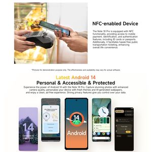 100% Original nuevo <span class=keywords><strong>Ulefone</strong></span> Note 18 <span class=keywords><strong>Pro</strong></span> 6GB + 256GB cara ID lado huella dactilar 6,78 "Android 14 Octa Core Dual SIM OTG NFC móvil - Product Image 6