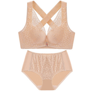 New Product Front Buckle Strapless Plus Size <b>Bra</b> Sets Wireless Lace Push up Bralette Sexy Lingerie Set - Product Image 1