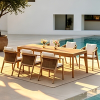 Ensemble de table et chaises de salle à manger en teck moderne pour l'extérieur, durable, imperméable, résistant au soleil, anti-corrosion, mobile pour la cour/le jardin