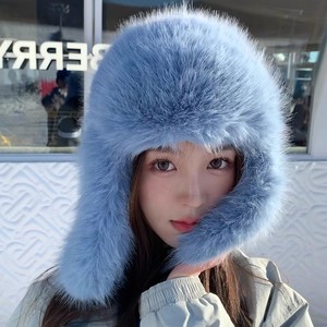 Gorro de invierno cálido y grueso de felpa para mujer, estilo Lei Feng, con orejeras, imitación de piel de visón del noreste, pelo largo, azul, gris, rosa - Product Image 2