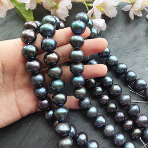 Perlas redondas de agua dulce, perlas barrocas auténticas sueltas de color negro de 10MM, venta al por mayor, para fabricación de joyas DIY, pulsera y collar - Product Image 4