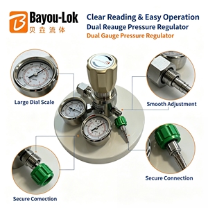 Vanne régulatrice de pression à diaphragme et piston Bayou Lok B11 SS316L pour le contrôle du débit élevé de GPL/oxygène/azote, compatible avec les bouteilles US DISS - Product Image 3