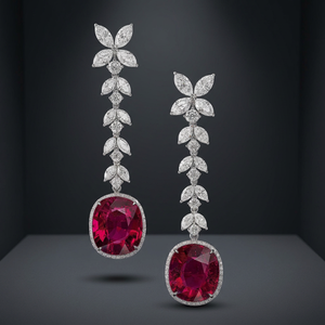 Pendientes de Oro de 18K de Lujo para Mujer con Rubíes en Forma de Marquesa y Diseño de Flor con Diamantes, Joyería para Boda - Product Image 3
