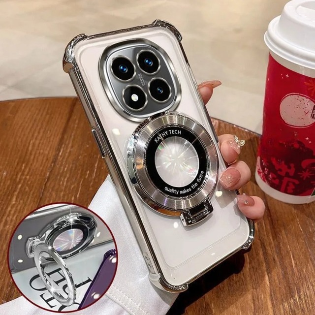 Phone Case For Xiaomi Redmi Note 14 15 Pro Plus 15 15C 14C 14S 4G 5G Magnetic Holder Stand Plating Soft Clear Shockproof Cover