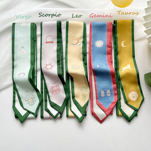 Foulards personnalisés en sergé long à bord vert étroit avec imprimé d'animal de soleil de lune Conception de crevettes de <span class=keywords><strong>crabe</strong></span> fourre-tout Foulards maigres pour poignée de sac - Product Image 1
