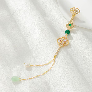 MUYU Chinese Style Brooch With Pearl And Jade Tassel For Cheongsam Women Traditional Jewelry Accessory - Product Image 2