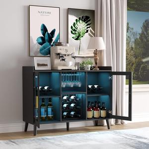 Armoire à vin moderne avec éclairage LED, armoire à liqueurs avec porte-bouteilles, porte-verres et étagères de rangement pour la maison - Product Image 1